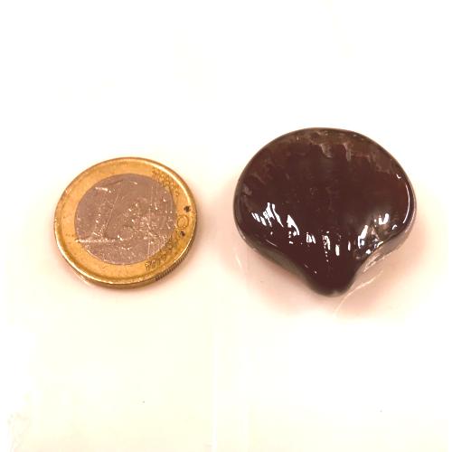 Bille forme coquille saint Jacques brun ambre translucide diamètre 27 mm à l'unité en verre 