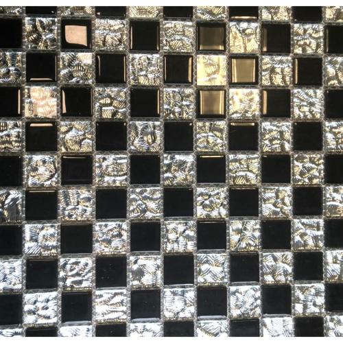 Gris argent martelé et noir uni mosaïque vetrocristal 2.5 cm épaisseur 4 mm par 18 