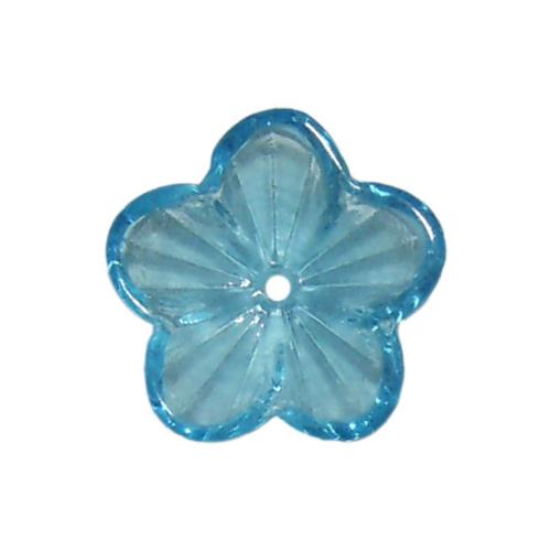 Fleurs perles bleu turquoise 14 mm translucide verre par 20 unités