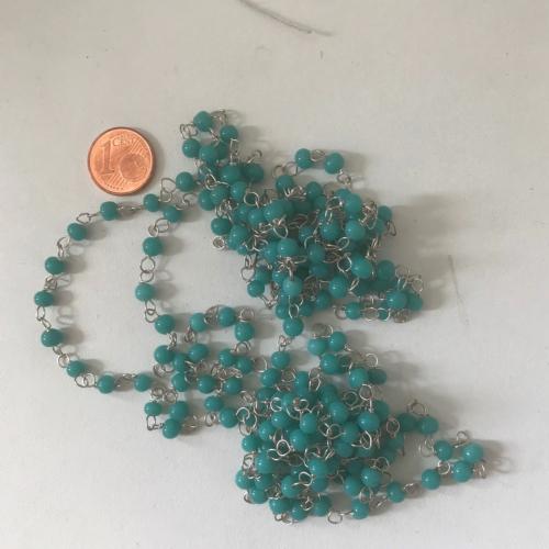Vert turquoise collier chaine perlée turquoise perles verre 2 mètres unités