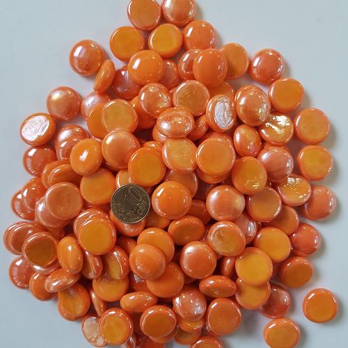 Orange Bille de verre plate orange mandarine opaque diamètre 17-20 mm par 200 grammes