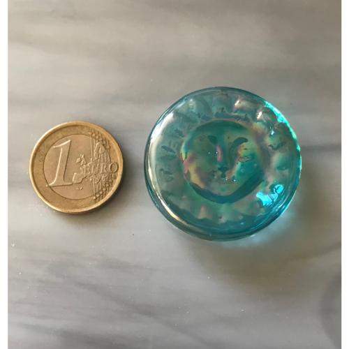 Bille forme soleil astre bleu turquoise diamètre 35mm à l'unité en verre 