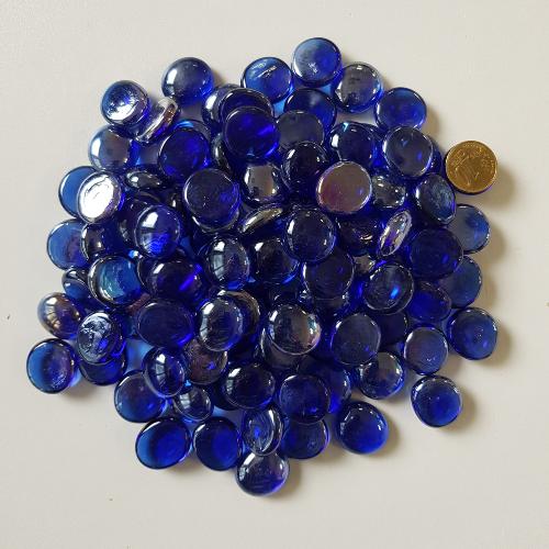 Bleu bille de verre plate bleu cobalt nacré translucide 17-20 mm par 200 grammes