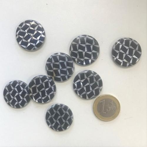 Cabochon perle en nacre 24 mm ronds géométrie trapèze noir et nacre par 8 unités