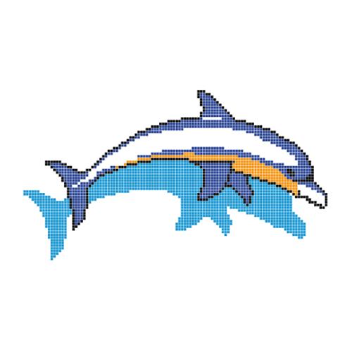 Mosaïque piscine dauphin avec son ombre fond au choix de 266 par 133 cm