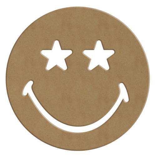 Smiley avec yeux étoiles ajouré diamètre 14 cm support bois pour mosaïque