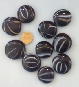 Noir bille de verre plate noir Réglisse avec rubans blanc diamètre 30 mm par 200g