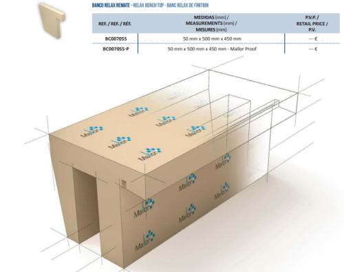 Banc duo à recouvrir en mosaïque de 1000 par 500 par 450 mm à retirer au magasin