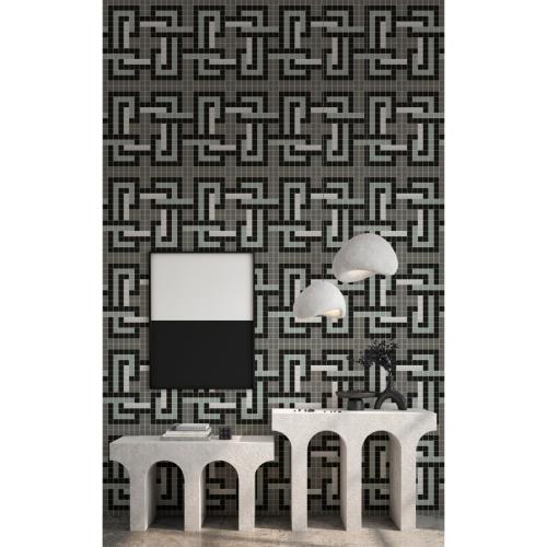 Mosaïque carrelage décor maze noir blanc gris 4 cm par 1 M²