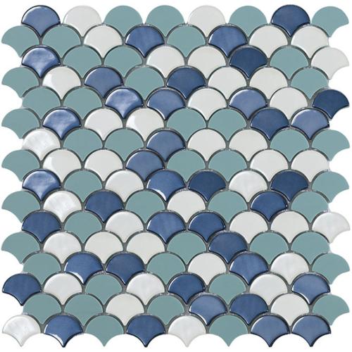 Bleu blanc turquoise mat et brillant mix écaille mosaïque émaux par 0.87 m²