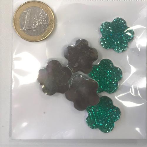 Cabochon verre fleur vert turquoise strass 20 mm par 6 unités
