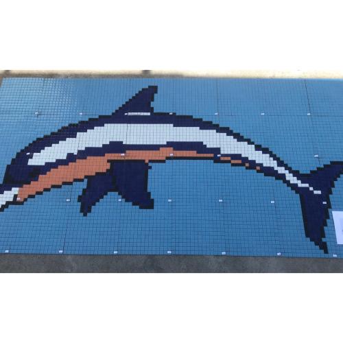 Mosaïque piscine dauphin fond bleu de 269 par 135 cm