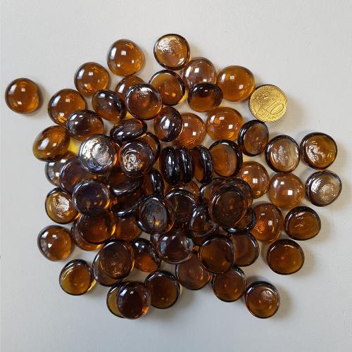 Brun bille de verre plate ambre miel nacré translucide 17-20 mm par 200 grammes