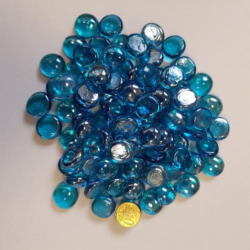Bleu turquoise billes plates bleu cyan foncé brillantes 17-20 mm par 200 grammes