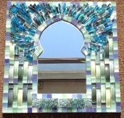 Miroir oriental avec mosaïque onde turquoise